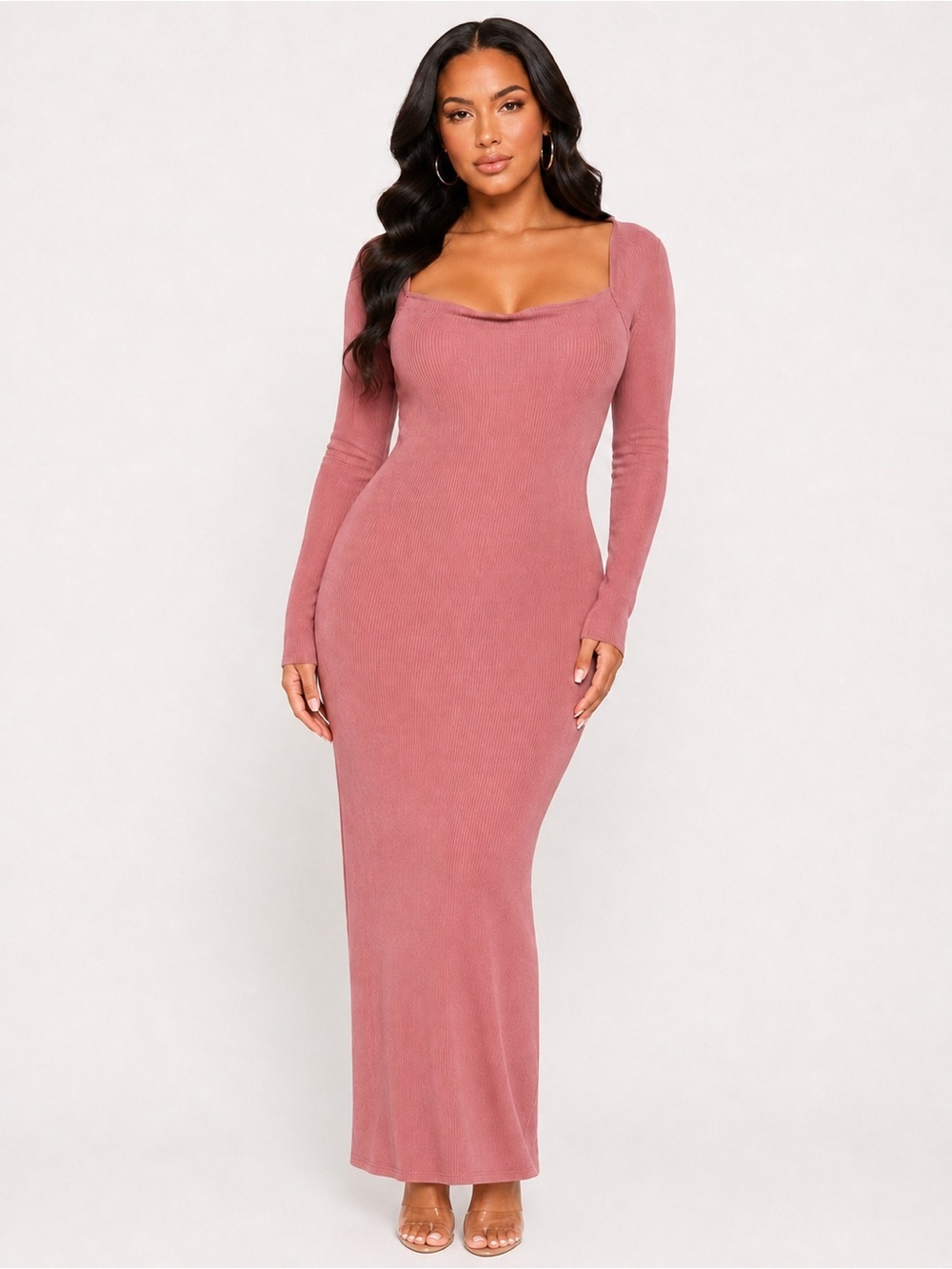 NWT Fashion Nova Clara Snatched Mauve Ribbed Maxi Dress 1X